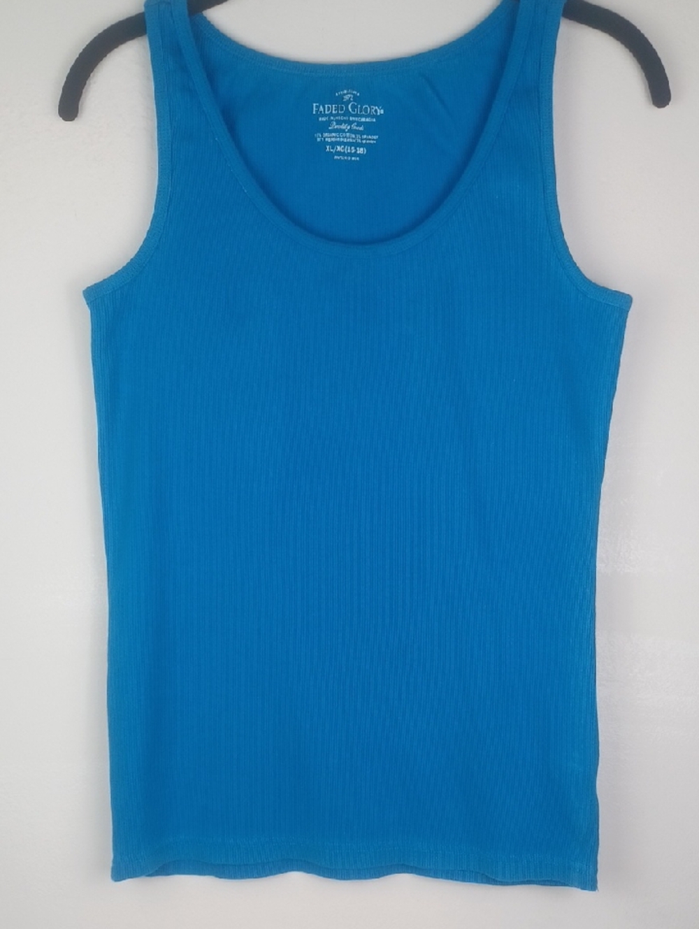 Faded Glory Bright Blue Ribbed Tank Top XL 16-18